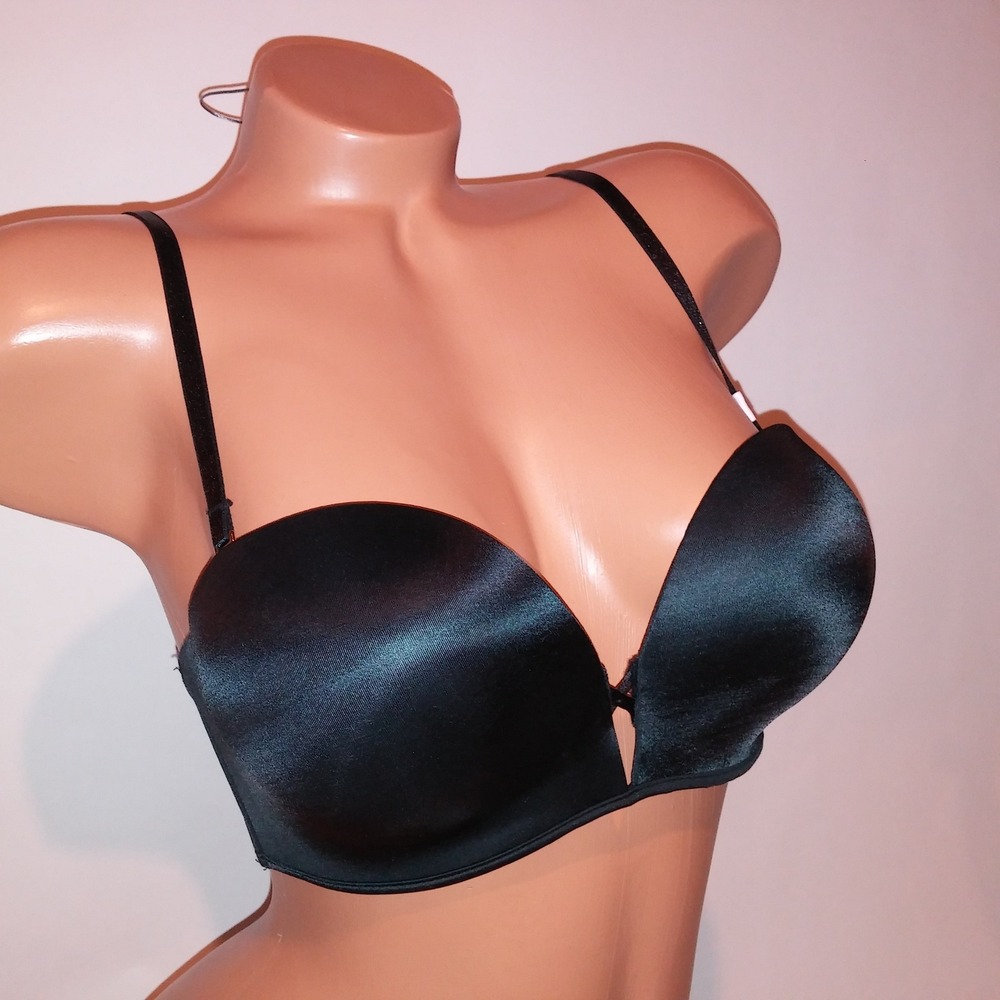 Victoria Secret Bra 32D Bombshell Push Up Solid Black Multiway Strapless New